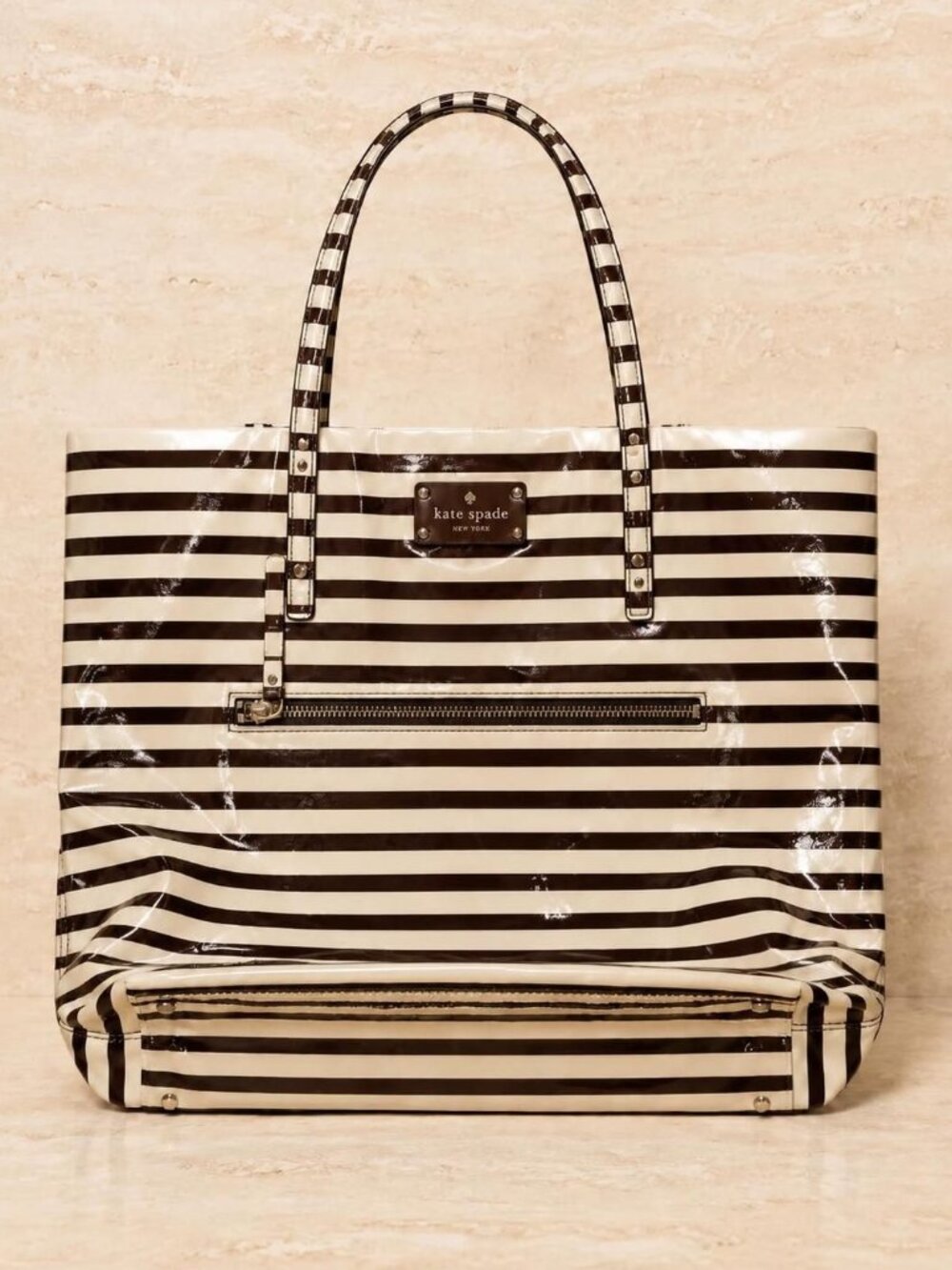 Kate Spade Penn Valley Cream & Brown Stripe Shopper Tote | Classic & Spacious - Picture 5 of 9
